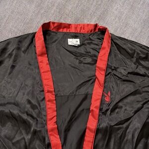 Playboy Bunny VTG 90s y2k Robe Black Red Pockets Satin Full Length L / XL